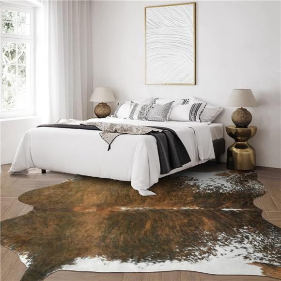Faux Cowhide Rug Cute Cow Print Rug, Faux Fur Cow Hide Animal Rugs for Bedroom - Picture 1 of 6